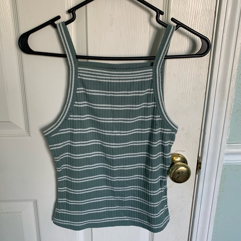 Mudd Green and White striped tank top!
